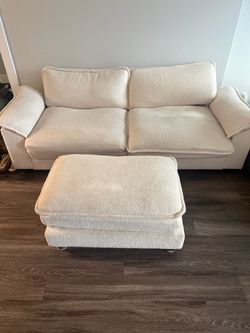 2-Piece Cream Textured Sofa & Ottoman