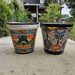 Talavera Blue Rim Vase Clay Pots, Planters,Plants, Pottery. $65 each