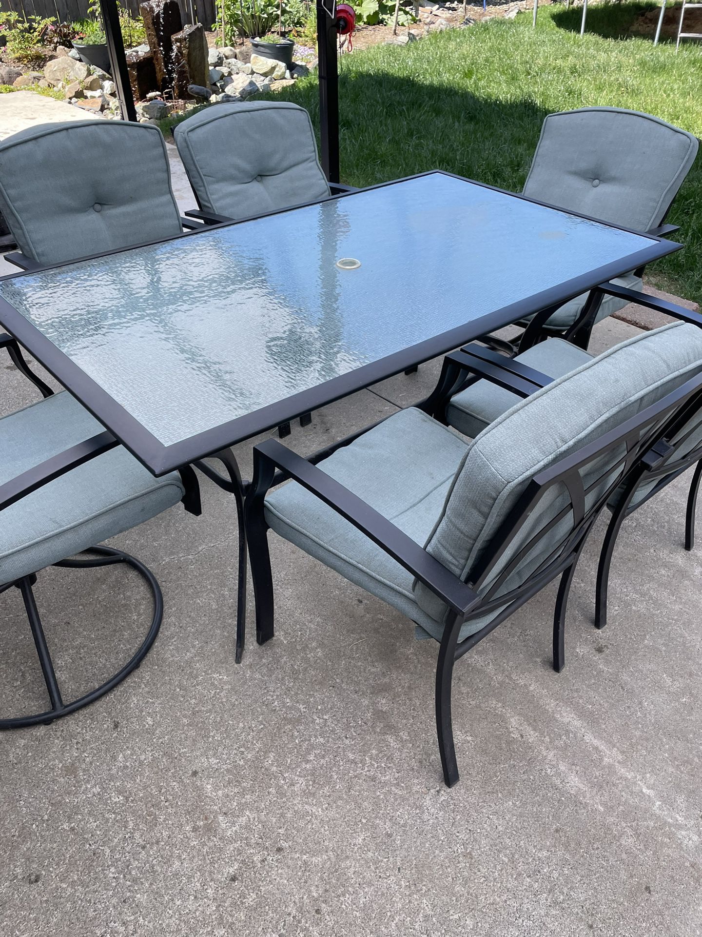 Patio Furniture Set - Glass Table & 6 Chairs