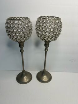 Pair of Crystal Beaded Candle Holders
