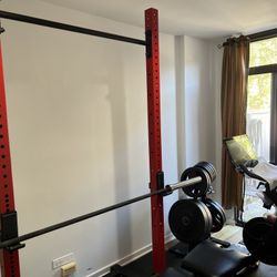 Squat Rack, Bench, Weight Set (330lbs) With Bars 