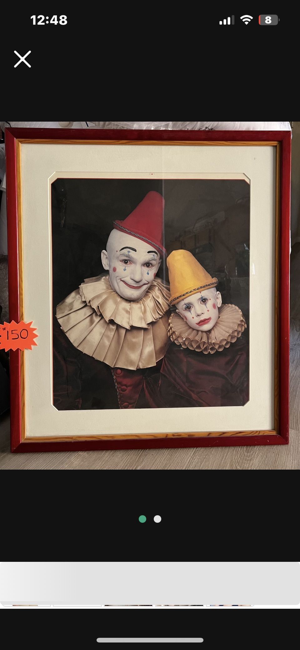 FATHER/SON CLOWN PICTURE - MATTED/GLASS. READY FOR HANGING