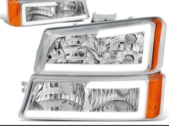 03-06 Chevy Silverado Chrome Amber Reflector LED Strip Headlights Parking Lights