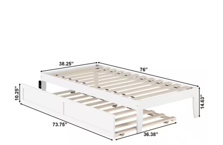 Twin Bed Trundle with USB Turbo Charger and Twin Trundle in White