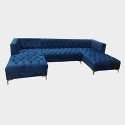 BRAND NEW 6x13x6ft and 11x11ft U SECTIONAL CHAISE SOFAS  VELVET NAVY  FABRIC.  CUSTOM MADE AVAILABLE.