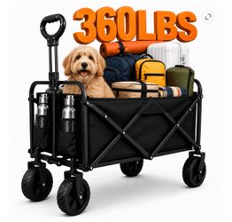 Collapsible Wagon with All-Terrain Wheels, Folding Utility Heavy Duty Wagon