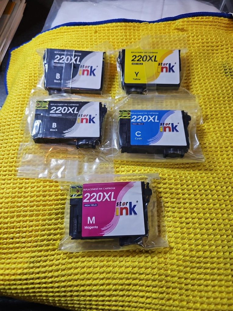 LOT OF 5 220 XL INK CARTRIDGES FOR EPSON PRINTER.