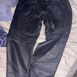 Men’s Dark Blue Leather Moto True Religion joggers