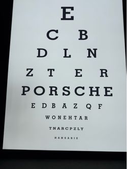 RARE LARGE LIGHTED 48” x 36” PORSCHE EYE CHART SIGN