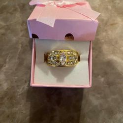 Luxury 925 Sterling Silver Yellow Bridal Engagement Wedding Ring