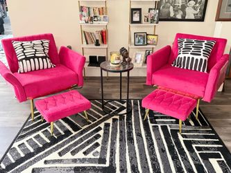 Velvet accent chairs w/ottoman