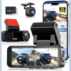 New-5Ghz WiFi 4K Dash Cam Front and Rear Full HD Dash Camera for Cars, Free 64GB Card, Built-in GPS/WiFi, 3.16" IPS Screen Dashcam Support App Control