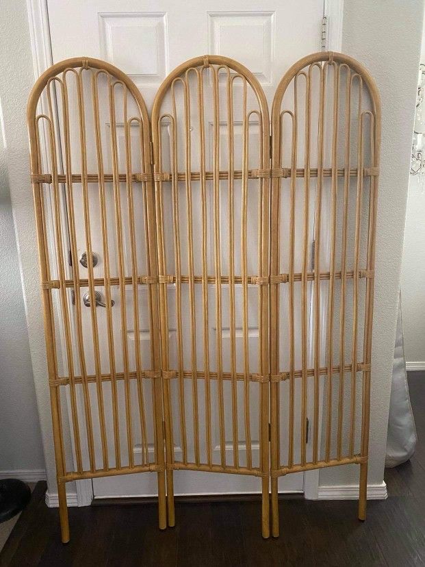 Boho MCM Arch Bamboo Wicker Rattan Room Divider Bedroom Headboard Bohemian Mid Century