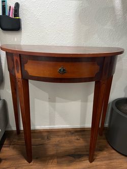 Vintage Half-Moon Wood Entryway Console Table With Drawer