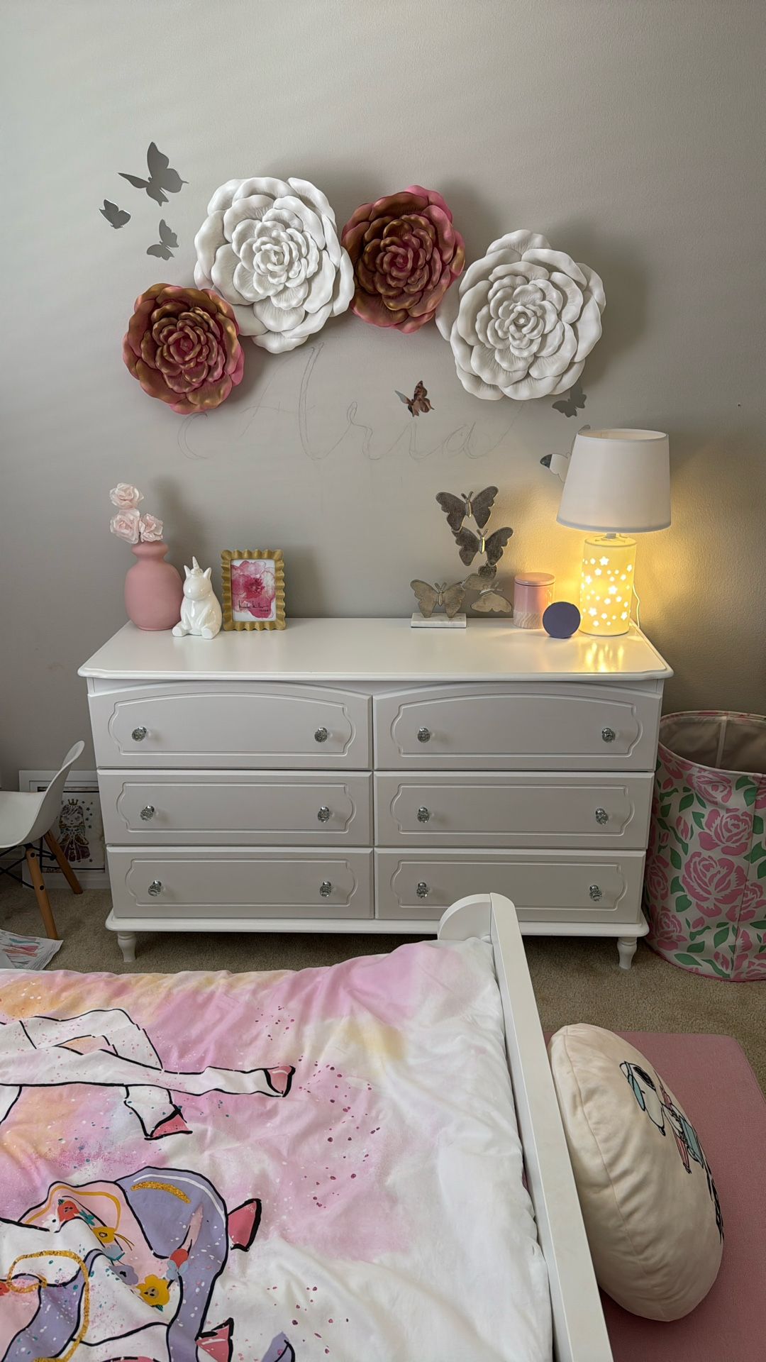 White Six Drawer Baby/Girls Dresser