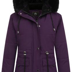 New Small MOERDENG Women's Warm Winter Puffer Coat Lined Down Jacket Faux Fur