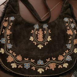 Leather Embroidered Fringed Handbag