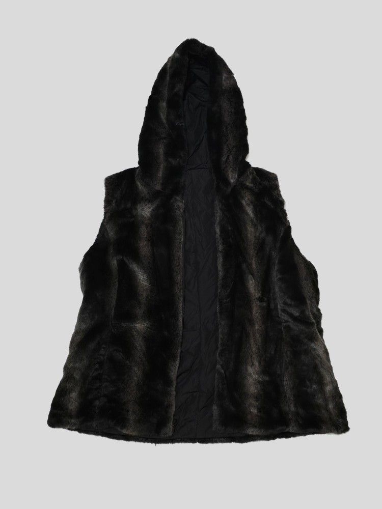 Kristen Blake Faux Fur Hooded Vest Gray Black XL