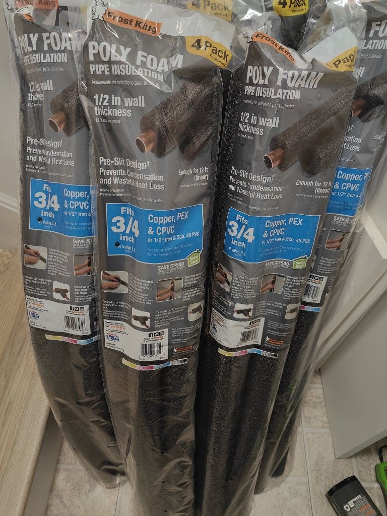 3/4" pipe insulation poly foam pipe frost king pack of 4 - $18