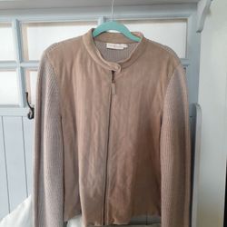 Tory Burch-Tan/Beige Suede Leather/Wool Jacket, Size XL-Like New