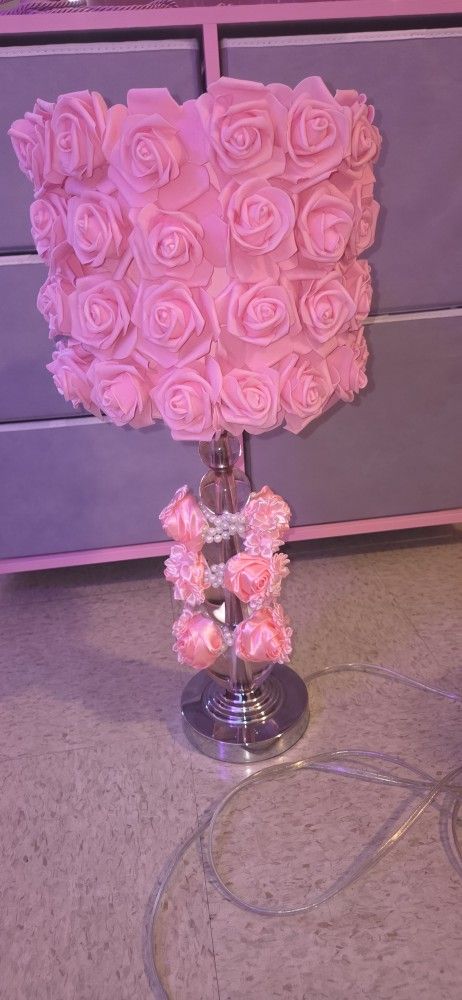 Pink Rose Crystal Lamp