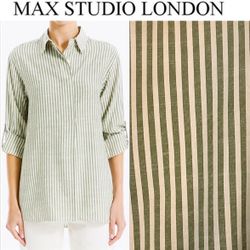 MAX STUDIO Stripe Oversize Long Sleeve Button-Up Tunic in green/ivory Sz M
