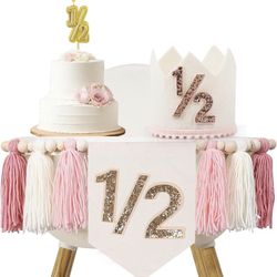 1/2 Birthday girl, Pink High Chair Banner 