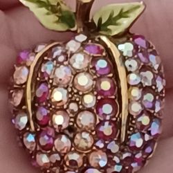 Vtg.DESIGNER "ART" Rare CRYSTALS  APPLE PIN