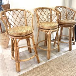 Serena & Lily Avalon Rattan Swivel Bar & Counter Stools Set Of 3