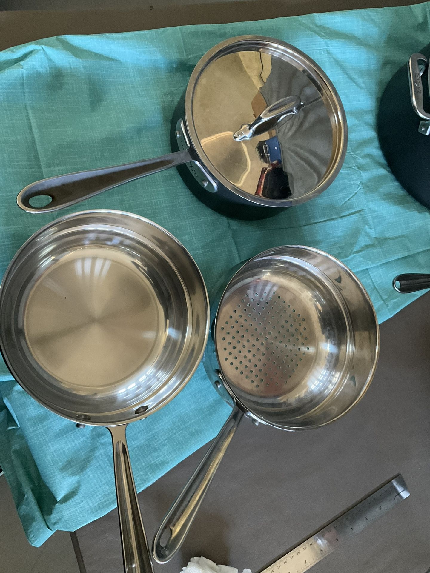 All-clad 3 quart pot with steamer and double boiler