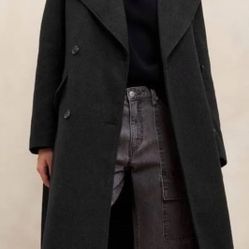 Banana Republic Removable Faux Fur Collar Coat In blue Heather 