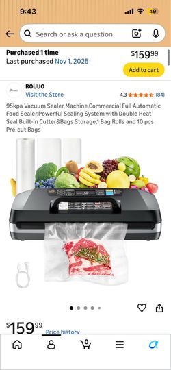 (New) Electric Vacuum Sealer For Fruit,Meat, Poultry, Etc.