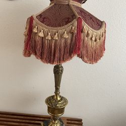 LARGE LAMP SHADE VICTORIAN BURGUNDYSILK FABRIC FRINGE BEADS
