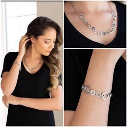 Modern Movement Silver Set Necklace/Earrings and Bracelet