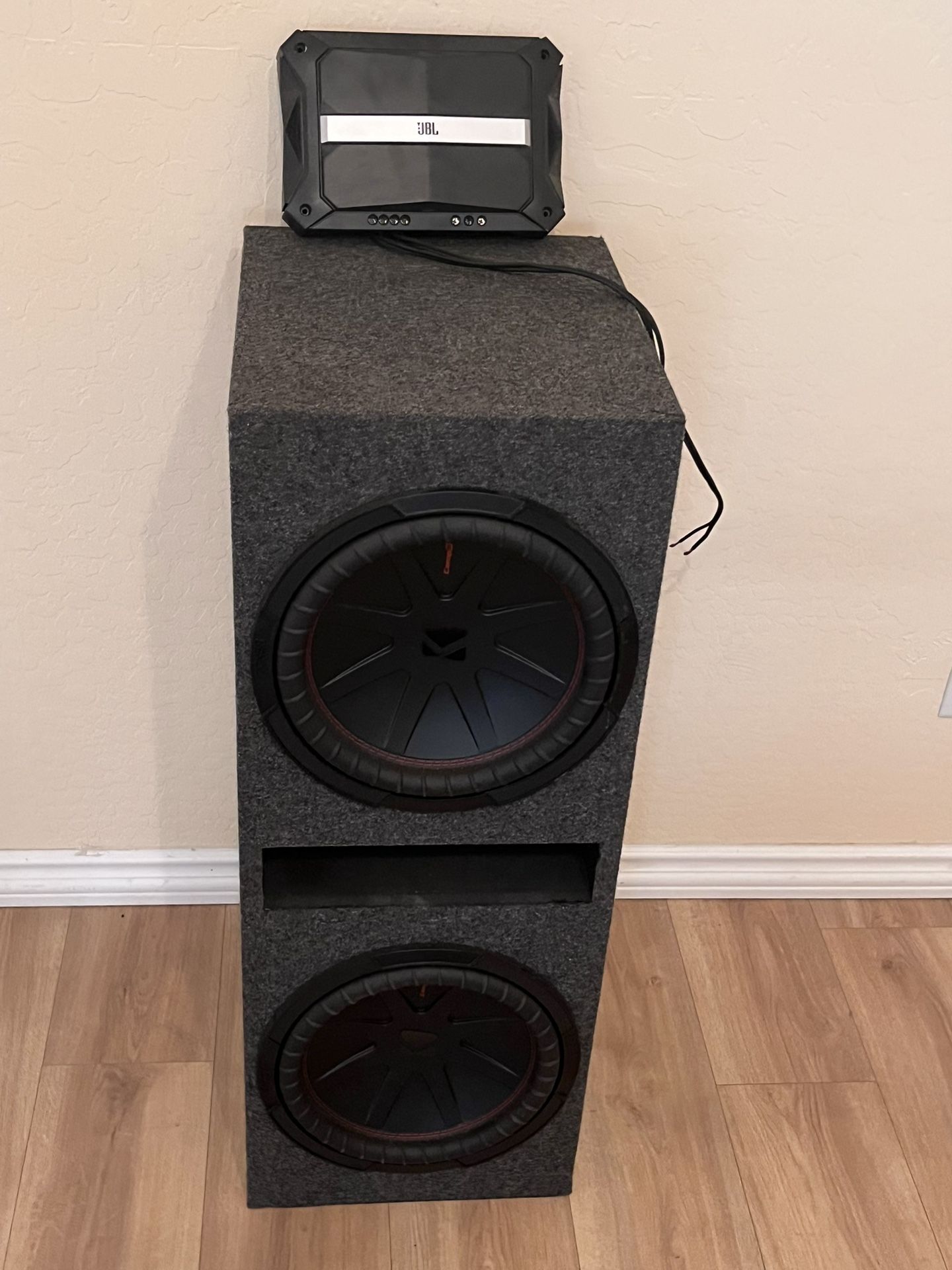 Dual Kicker 12” Competition Subwoofer With Slot Ported Box And Amp