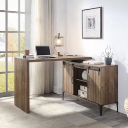 L-SHAPE WRITING HOME OFFICE DESP SLIDING BARN DOOR USB PORT FARMHOUSE DESIGN