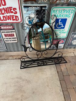 Wrought Iron Round Mirror with Shelf