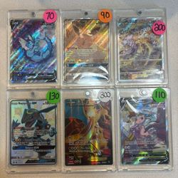 Pokemon Cards Mews/Charizards/Eevees/Vaporeon/Mewtwo/Sylveon/Charmander/Exs/Full arts/SIRs/Megas/Pokemon Center Stamps/Sealed/Etbs/PSA 