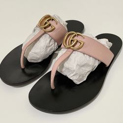 Woman’s Gucci Interlocking Gs Marmont Leather Pink Sandals Authentic Size 35 1/2