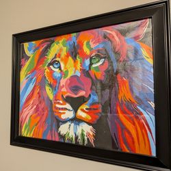 19x23  Multicolor Lion Painting 