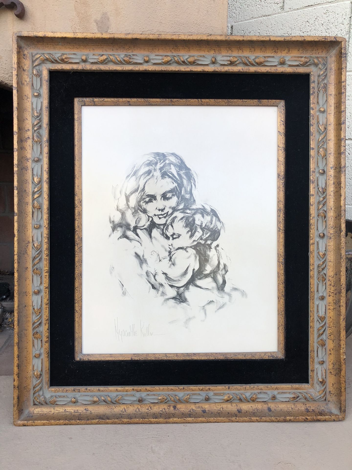 Vintage Hyacinthe Kuller Signed Mother & Child Lithograph Wall Art