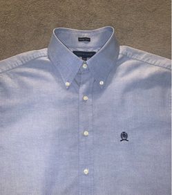 Tommy Hilfiger Mens Medium Shirt Light Blue Long Sleeve VTG Logo Heritage Oxford