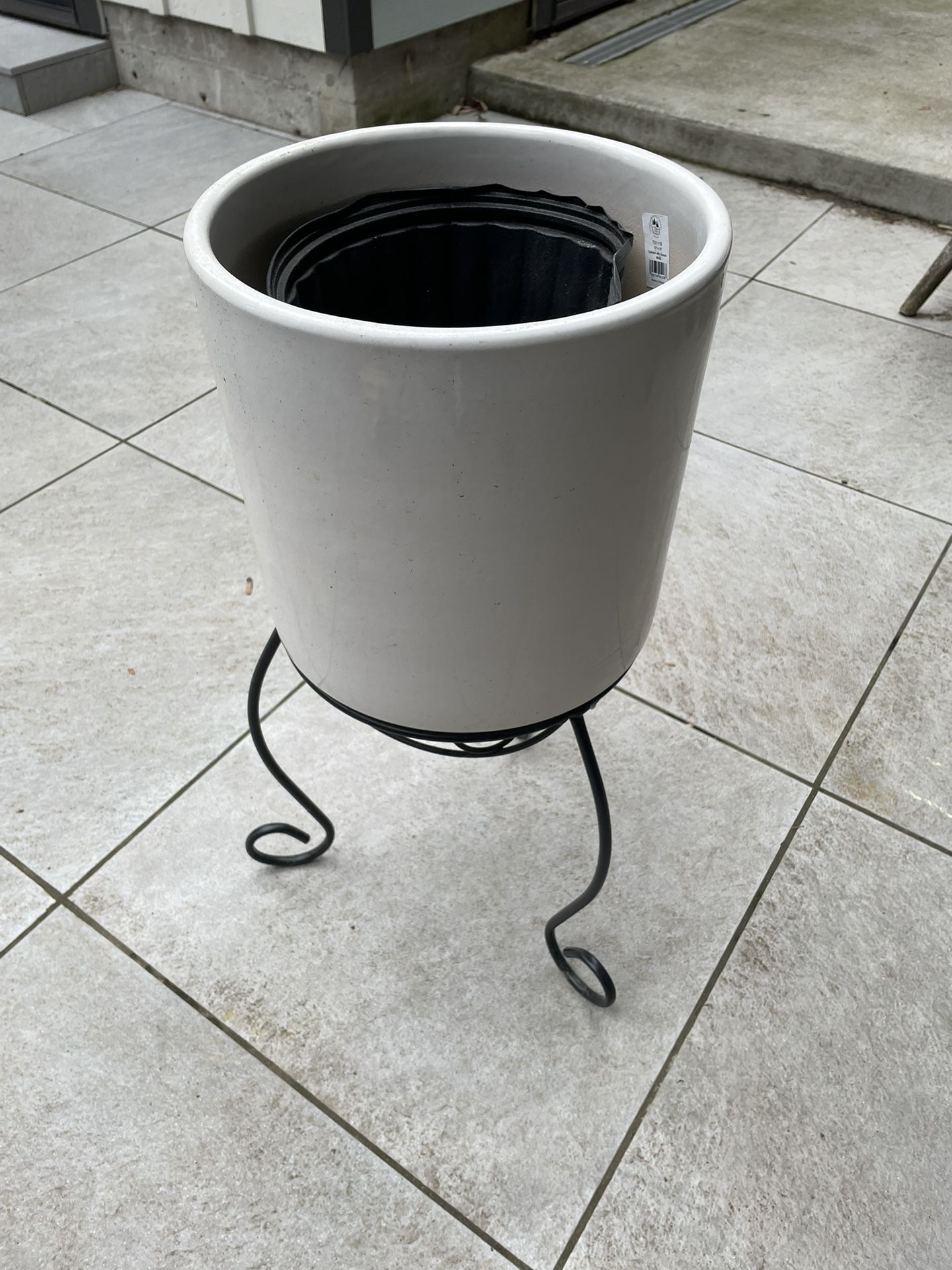 Large White Planter With Stand