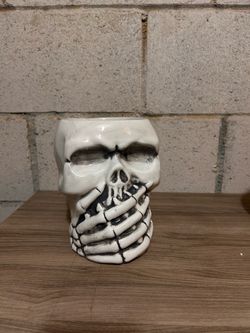 Ceramic Skull Vase with Skeleton Hands