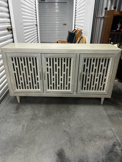 Gray Wood Sideboard Cabinet with Lattice Doors