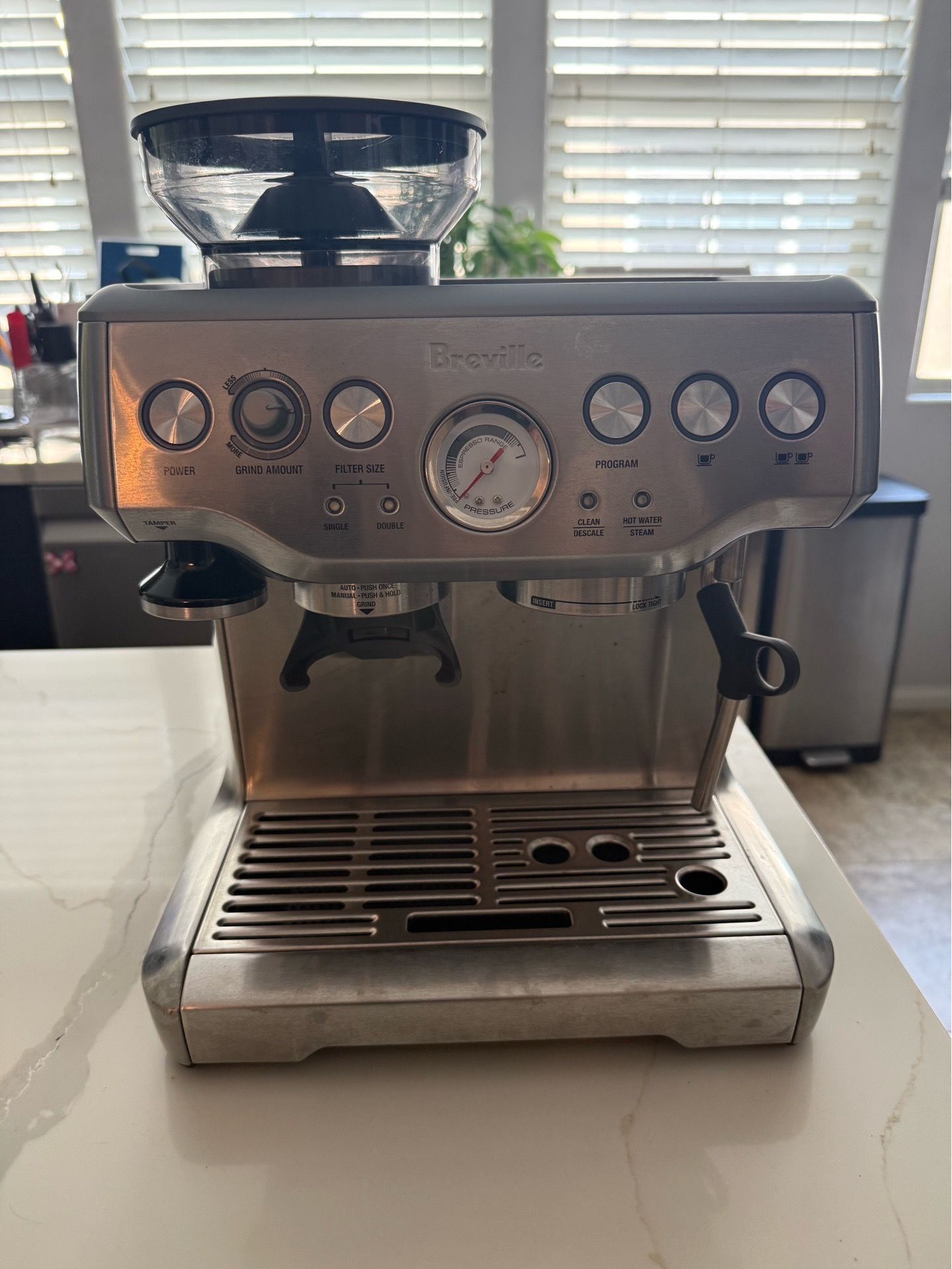 Breville Barista Express Espresso Machine BES870XL, Brushed Stainless Steel w/ Knodos Accessories and Knock Box - Perfect Condition - $450