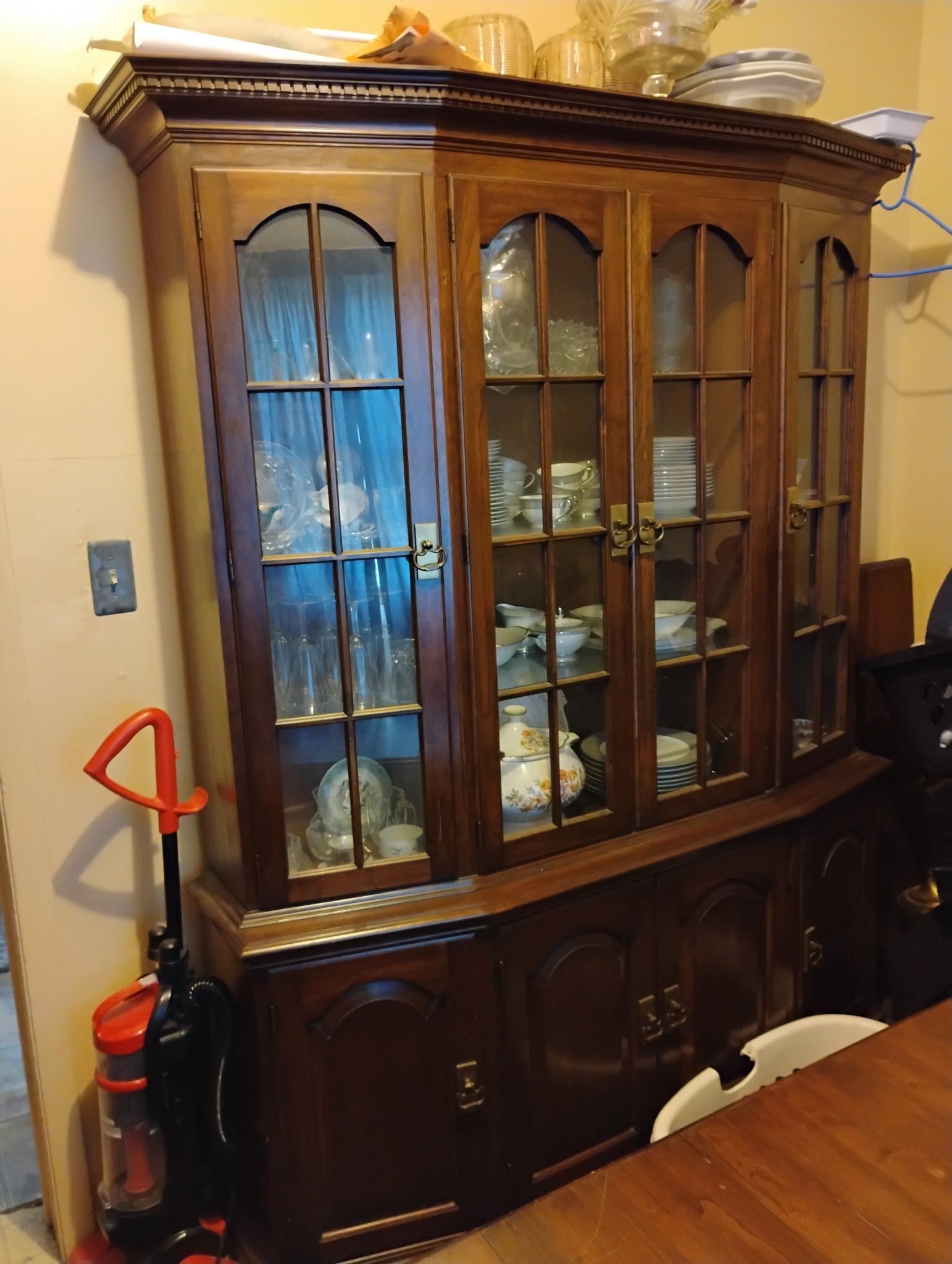 Antique Hardwood Table 4 Chairs and Cabinet