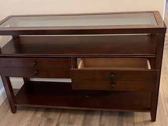 Solid Wood & Glass Entryway / Sofa Table – Excellent Condition