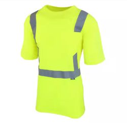 MAXIMUM SAFETY Men's Large High Visibility Yellow ANSI Class 2 Polyester Short-Sleeve Safety Shirt with Reflective Tape=Tools-150