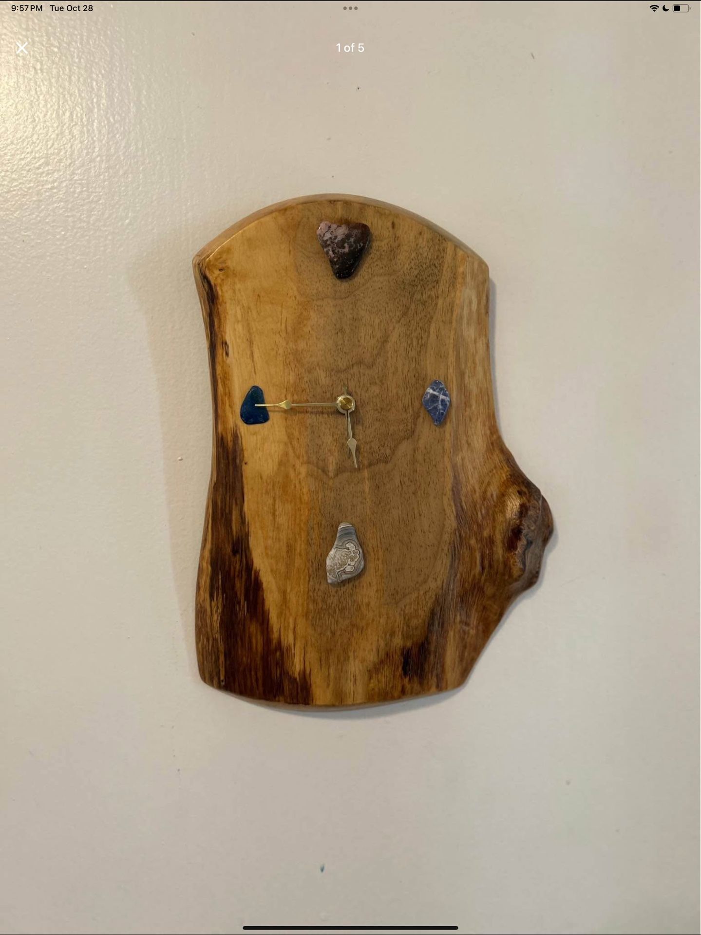 Vintage Wood Clock of Stones/Crystals Lapiz